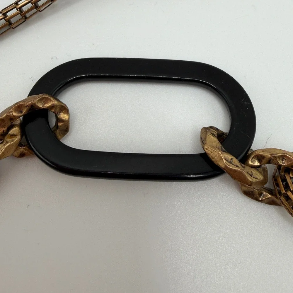 Chicos Womens Antique Gold Mesh and Black Seed Bead‎ Adjustable Chain Belt